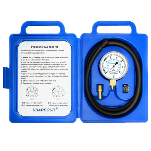 UHARBOUR Manometer Gas Pressure Tester, Manometer LP Gas Pressure Tester Gauge 0-35" W.C, 1/8" NPT Fitting with Barbed Connection, 40" Hose