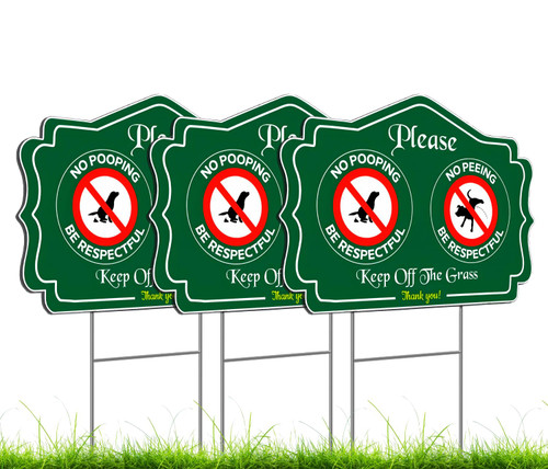 ULVEOL 3 Pack 12x8 Inch Please Pack Keep Off Grass, Thank You Sign with H Stake - No Peeing/Pooping Be Respectful Dog Signs - No Pet Pooping or Waste or Poop - Dog Walk Off Lawn Do Not Step Signs