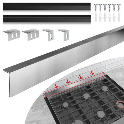 30" Slide-in Range Rear Filler Kit W10113901A with 2pcs Silicone Stove Gap Covers, Cooktop Trim Kit Between Stove and Backsplash for Whirlpool & Most Brand, 316 Stainless Steel (Silver)