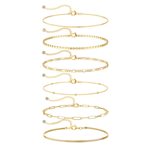 DEARMAY 14K Gold Plated Bracelets Set for Womens Trendy Waterproof Dainty Gold Jewelry Fashion Stackable Beaded Figaro Herringbone Paperclip Link Box Chain Bracelet Pack Stack Gifts