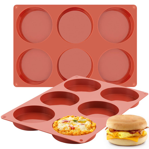 JOERSH 2-PK Silicone Egg Mold for Breakfast Sandwiches 4 Inch Round Muffin Top/Egg Pan, Oven Baking Silicone Molds for Hamburger Buns, English Muffins, Pancakes, Eggs Patty Bites