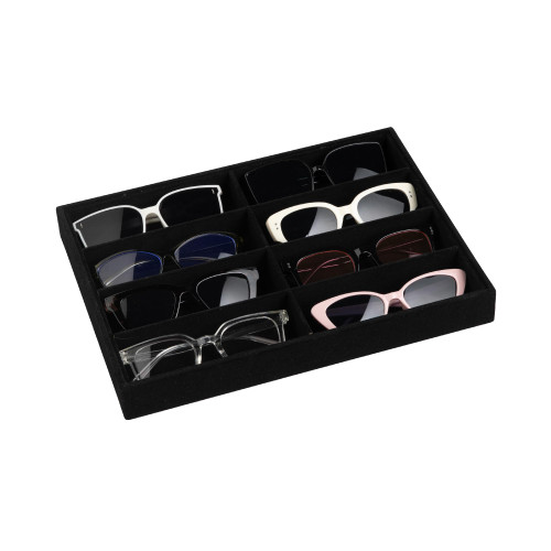 Frebeauty Sunglass Organizer,Velvet Glasses Organizer,8-Slot Sunglasses Tray for Drawer, Men's/Women's Sunglasses Box, Glasses Holder for Watch Stackable Eyeglass/Eyewear Display Tray(Black)