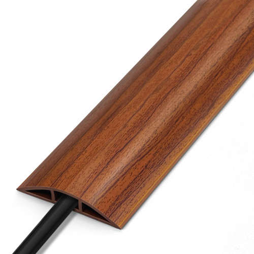 Floor Cord Cover 4FT, Walnut Wood Cord Hider Floor, Soft PVC Cord Protector Floor, Hide Extension Floor Wire Covers for Cords, Organizer Wires Floor Cable Cover, Cable Cavity: 0.47" (W) x 0.24" (H)
