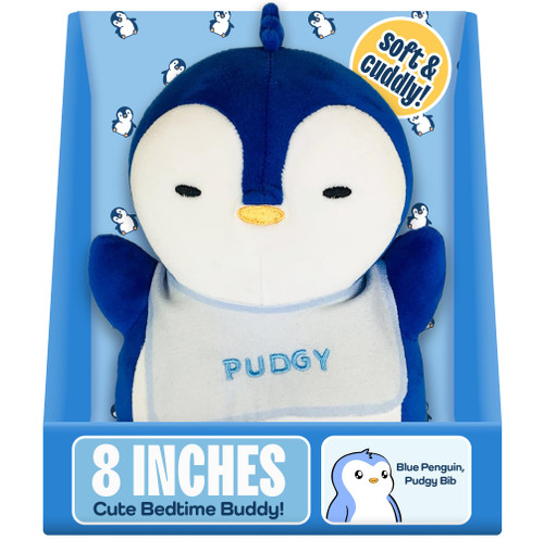 Pudgy Pillows - 8 Inch Penguin Pillow Plush Animal Toy - Stuffed Plushy for Kids - Cute Plushie,Animal Pillow for Bedtime Cuddles, Playtime, and Nursery Decor (Blue Penguin, Pudgy Bib)