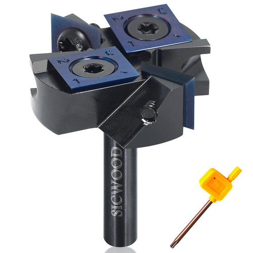 Slab Flattening Router Bit 1/4 Shank with DLC Coated, 1-1/2” Cutting Dia, 2+2 Carbide Insert, CNC Spoilboard Surfacing Router Bit, Wood Planing Bit, for Flycutter/ Slab Leveler/ Rabbeting SICWOOD