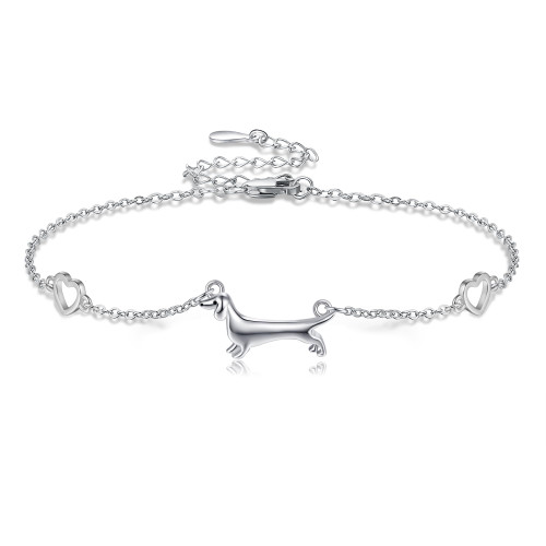 CUPENDA Dachshund Bracelets for Women Sterling Silver Dog Link Bracelets Jewelry for Dog Lovers