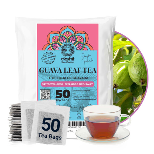 50 Guava Leaf Tea Bags, 100% Natural Guava Leaves, Aromatic Tea, Te De Hojas De Guayaba, HerbalTea, Non-GMO, Caffeine Free. by Akshit