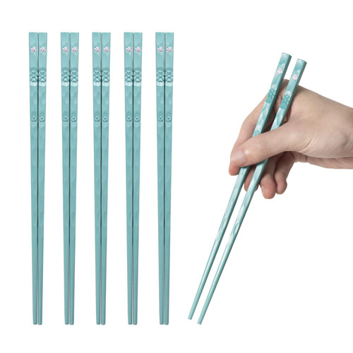 HUALAN Chopstisks ， Reusable Chopsticks Dishwasher Safe, Lightweight Chop Sticks,5 Pairs Fiberglass Chopsticks Sets,Non-Slip, 9 1/2 inches,Green