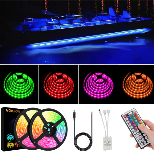 HOKIION LED Boat Strip Lights, 50FT Multi-Color Marine Pontoon Led Lights, Waterproof Boat Interior Light, Under Gunnel Lights, Boat Deck Light, Night Fishing Lights for Pontoon Fishing Bass Yacht