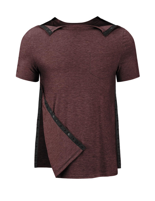 Tfovorlein Mens Clothes for Broken Arm Snap Shoulder Therapy Rotator Cuff Recovery Button Port Access Clothes Dialysis Clothing Wine Red XL