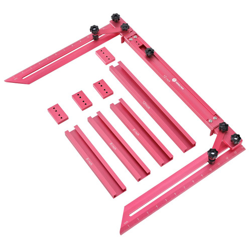 Stair Tread Template Tool, Stair Tread Gauge Measuring Tool Jig with Track, Angled Brace, Flip-Stop, Adjustable Length 16.7" to 62.6" Compatible with Many Types of Layout Projects