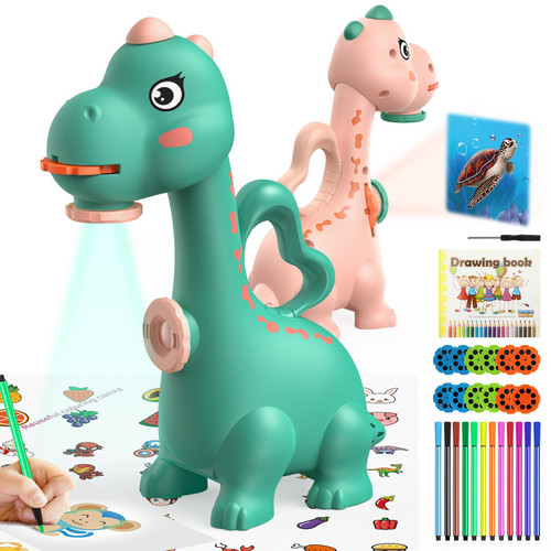 Dinosaur Drawing Projector Toys for Ages 5-7: KETIEE Tracing and Drawing Projector for Kids with Two Projector Heads, Smart Art Sketcher Projector with 96 Stencils, Toddler Toys for Boys (Green)