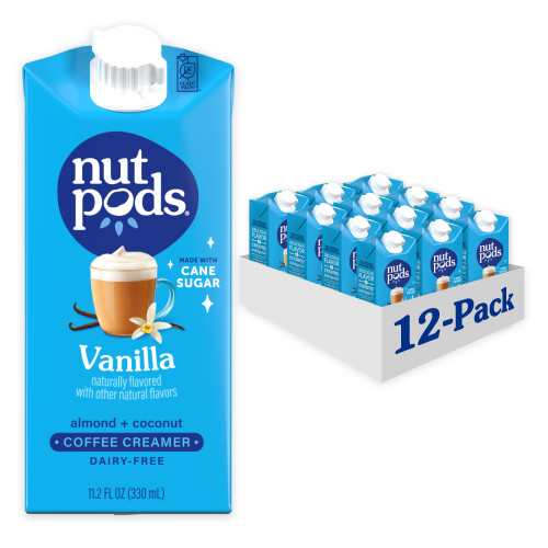 nutpods Vanilla Non Dairy Coffee Creamer, Sweetened with Organic Cane Sugar, Made from Almonds and Coconuts, Gluten Free, Non-GMO, Vegan, Kosher, Plant Based (12-Pack)