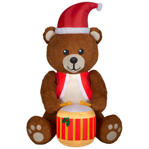 Gemmy Animated Christmas Inflatable Drummer Boy Teddy Bear, 6 ft Tall, Multi