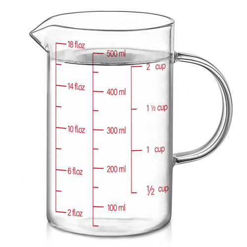 Luvan 18OZ/500ML Glass Measuring Cup, 2 Cup Glass Measuring Cups With 3 Scales (Ml/Oz/Cup), High Borosilicate Measuring Cup With Handle and V-Shaped Spout, Dishwasher/Freezer/Microwave Safe