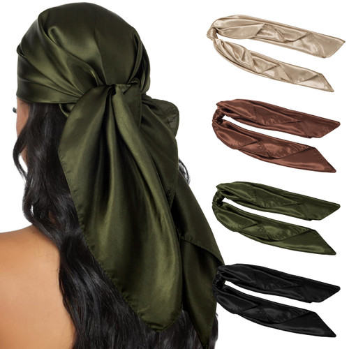HBselect 4PCS Head Scarf for Women 35” Head Scarves Silk Like Satin Neck Scarfs Square Bandana Hair Wraps Scarf for Sleeping