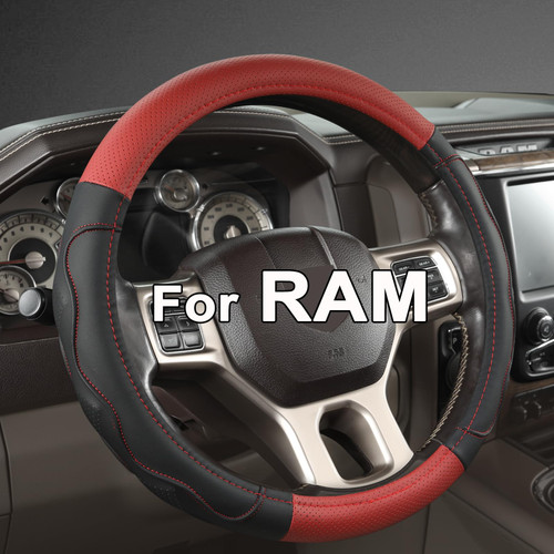 West Llama Customized Auto Car Steering Wheel Cover with 3D Texture for Dodge RAM 1500 2500 3500, 15.5-16 inch (Black+Red-Large Size)