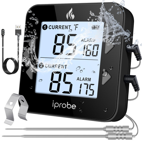 Dual Probe Digital Meat Thermometer - Waterproof, Rechargeable, Bright LCD, Magnetic, Suitable for BBQ, Grill, Smoker, and Oven