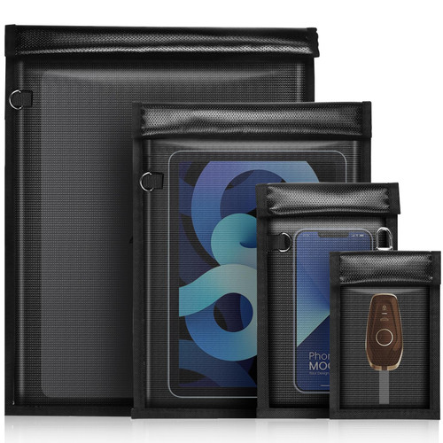 MRRCYUR 4 Pack Faraday Bags for Phones,RFID Key Fob Blocker Pounch Fireproof Waterproof EMP Proof Go Dark Bag for Cell Phone Block Signal