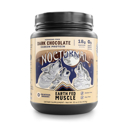 Earth Fed Muscle Nocturnal Casein Protein Powder – Dark Chocolate Protein Powder with Whey Blend – 18g Protein, Sugar Free, Gluten Free – Nighttime Recovery Protein Poweder – 2lb, 23 Servings