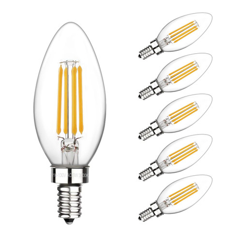 Boncoo E12 Candelabra Bulbs 60 Watt, Chandelier Light Bulbs LED Candle Bulb 3000K Soft White, B11 LED Bulb Dimmable 6W 500 Lumens Filament Decorative Small Base Clear Glass, 6 Pack