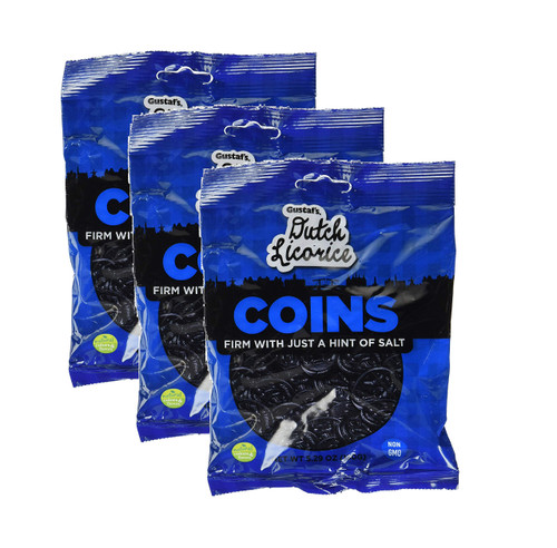 Gustaf's Dutch Licorice Firm Licorice Coins With A Hint Of Salt, 5.29oz - Pack of 3