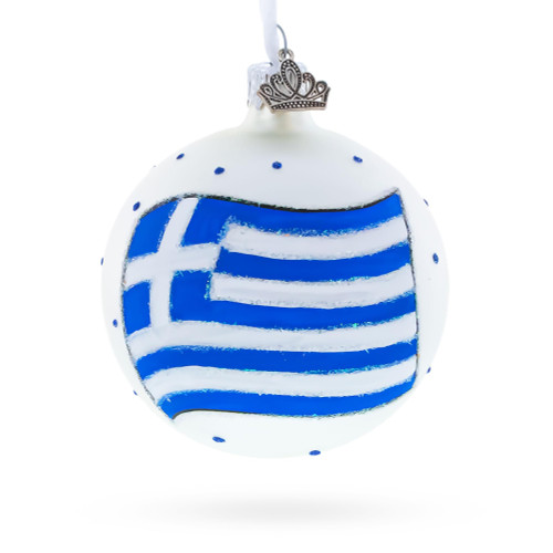 Flag of Greece Glass Ball Christmas Ornament 3.25 Inches
