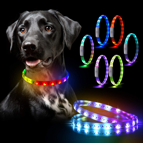 LED Dog Collar - Color Changeable Light Up Dog Collars USB Rechargeable,15 Light Effects Glow in The Dark Collar Weatherproof Fits for Small Medium Large Dog,Keep Your Pets Seen Safety High Visibility