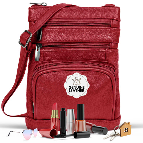 Krediz leather Crossbody Purses for Women, Multi Pocket Crossbody Purse with Adjustable Strap, Soft & Durable Leather Purse