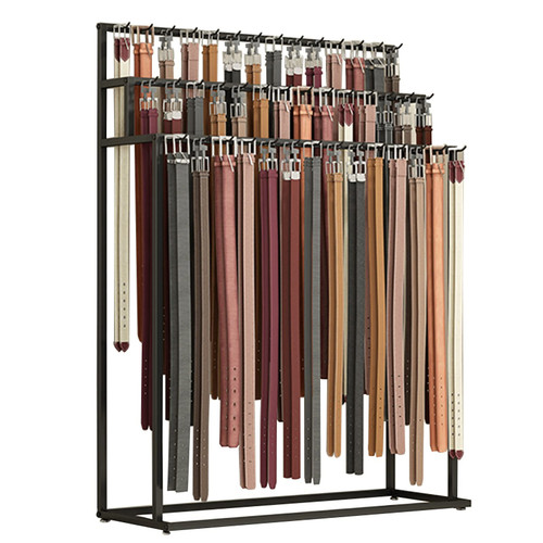 SLVUAFRN Floor Mounted Belt Hanger, Metal Men Closet Display Stand Organizer, Ties Scarf Rack Shawls Purse Shelf for Clothing Retail(Color : Black, Size : 100X40X150CM)