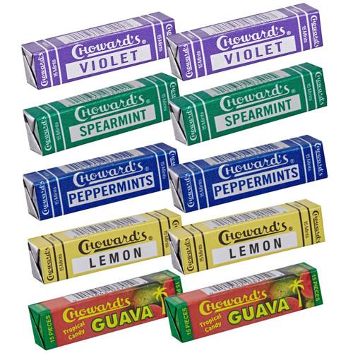 Choward's Mints Candy Variety Pack | Violet, Spearmint, Peppermint, Guava, and Lemon | Bold Aromatic Flavors | Perfect for Lunchboxes, Travel, Sharing, and Gifting | 10 Pack (15 Mints Per Package)