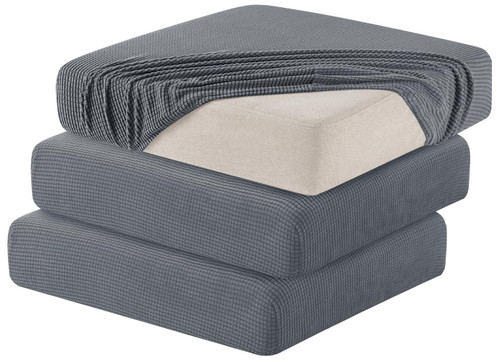 Hokway Stretch Individual Couch Cushion Covers, Washable Sofa Seat Slipcovers for Loveseat Sofa, Soft Durable Cushion Protector with Elastic Bottom for Pet(Light Grey, 3 PC)