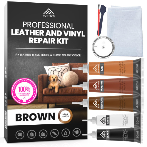 Brown Vinyl Repair Kit - Leather Color Restorer for Couches, Furniture, Car Seats, Purse, Jacket, and More - Advanced Gel, Filler, and Scratch Repair, Easy Match Guide