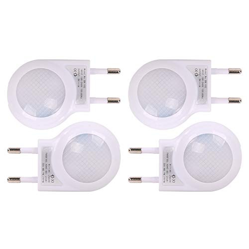 Omeet 4 Pack of White EU 2-pin Plug - Portable Plug-in 0.7W Travel LED Night Light with Light Sensor Controlled Dusk to Dawn, No USB Port