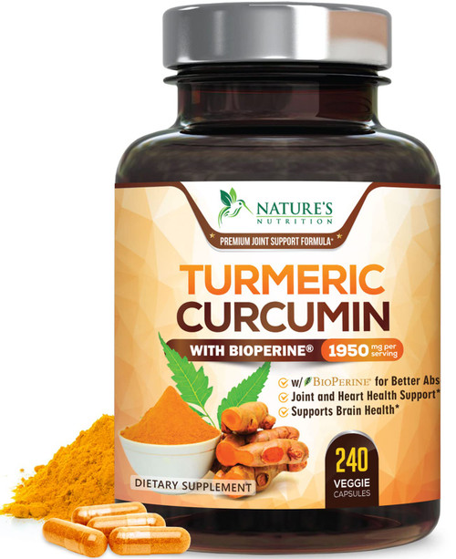 Pure Turmeric Curcumin Supplement 1950mg | 95% Curcuminoids | Organic Turmeric & BioPerine Black Pepper Extract for Best Absorption, Natural Vegan Joint Support, Non-GMO Bottled in USA - 240 Capsules