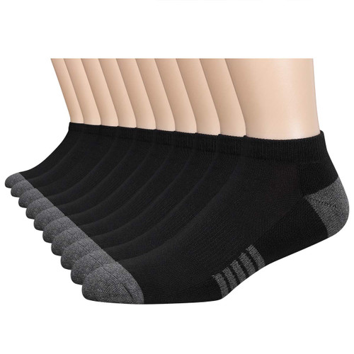 eallco Mens Ankle Socks Low Cut Athletic Cushioned Running Tab Socks 10 Pairs Black (Fits Mens Shoe Size 6-12)