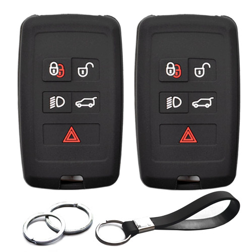 INFIPAR 2pcs Compatible with Land Rover Range Rover Evoque Sport Velar Defender 110 130 90 Discovery Sport Jaguar E-Pace F-Pace F-Type I-Pace XE XF XJ Key Fob Cover Case Key Chain Protector Holder