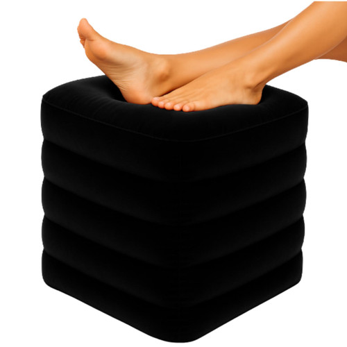 Xtra-Comfort Inflatable Ottoman Travel Foot Rest - Foot Pillow for Office Desk, Car, Chair, Airplane - Leg Elevation Cushion with Bag and Hand Pump - for Kids, Adults - Adjust Height and Firmness