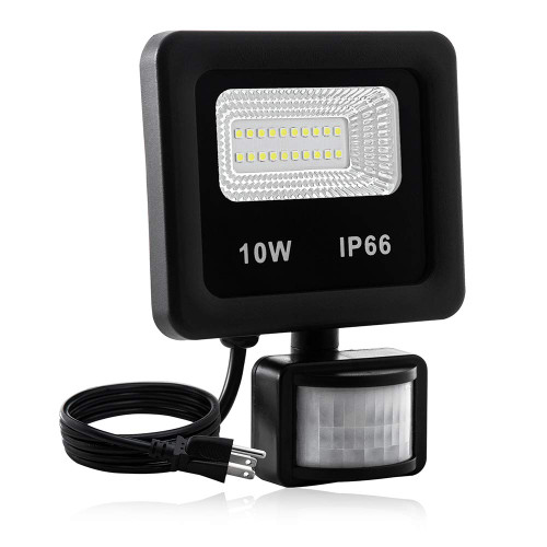 Motion Sensor Flood Light Outdoor,10W Security Light, IP66 Waterproof Outdoor Light,1000LM,6500K Motion Security Lights with Plug for Garage Yard Patio Pathway Porch Entryways (Daylight White)