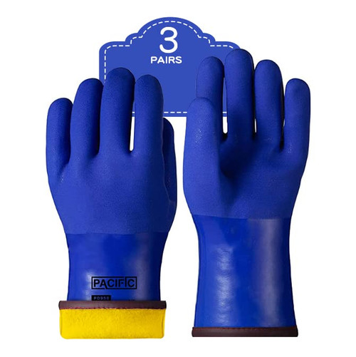 PACIFIC PPE 3 Pairs Thermal Insulated Freezer Gloves for Winter, Chemical & Oil Resistant, Waterproof, Men and Women, Blue, X-Large