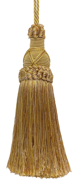 5 1/2" (14cm) Key Tassel, 4" (10cm) Loop with Criss Cross Design (Style# KTIC) Rustic Gold Multicolor #4975 (Light Gold, Beige Gold, Yellow Gold) Individually Sold