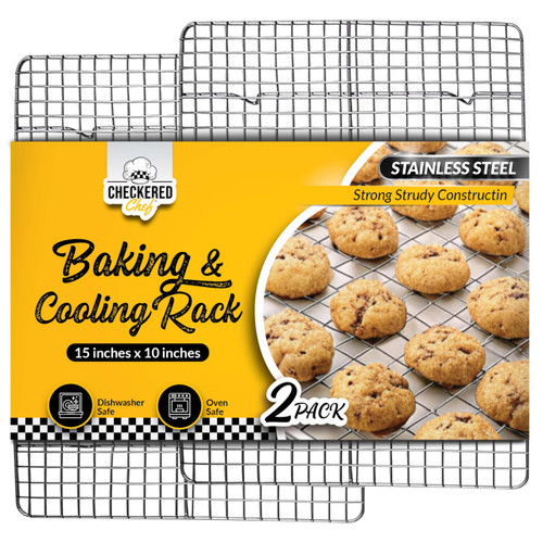 Checkered Chef Cooling Rack for Cooking and Baking - 10" x 15" Set of 2 Stainless Steel, Oven Safe Grid Wire Cookie Cooling Racks