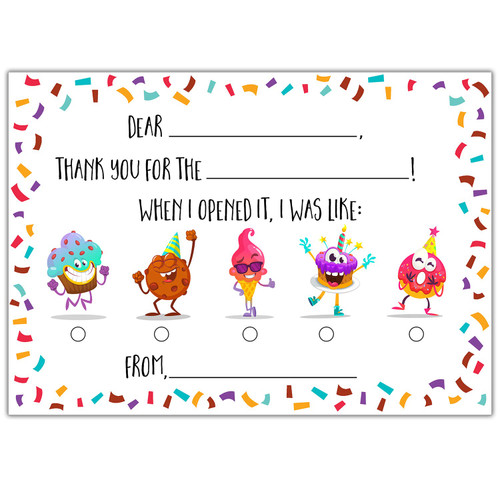 Honeyplum Kids Fill in the Blank Thank You Postcards - 25 Card Set - Fun Gender Neutral Thank You Notes For Boys or Girls
