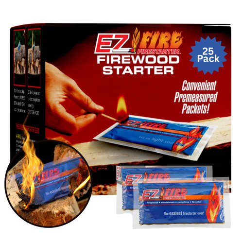 EZ Fire Firestarter – All-Natural Fire Starters for Campfires, Fire Pits, BBQs & Fireplaces – Long Burning, Weather-Resistant, Non-Toxic & Easy to Light | 25 Pack