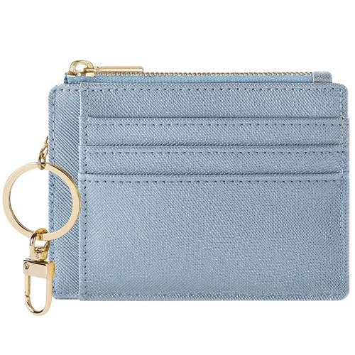 Sodsay Card Case Slim Front Pocket Wallet for Women Credit Card Holder with Keychain(CH Blue Gold)