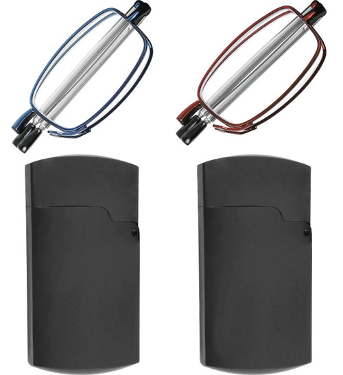 Success Eyewear Reading Glasses 2 Pair Blue and Burgundy Readers Compact Folding Unisex Glasses for Reading Case Included Bundle: Set of Blue and Burgundy With 2 Black Cases 1.75