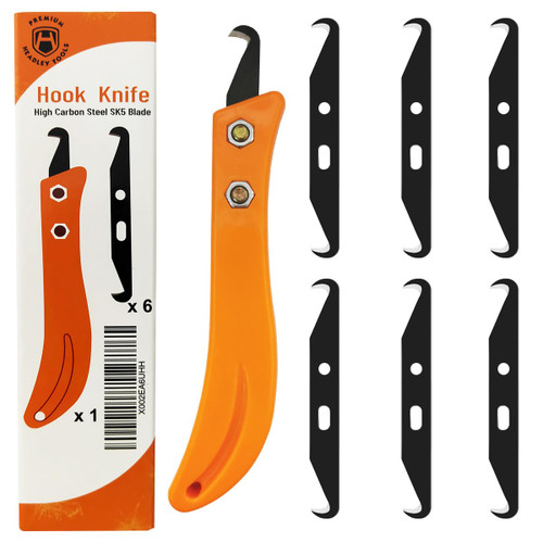 Headley Tools Hook Blade Utility Knife, Golf Grip Removal Tool Hook Knife with Blades for Regripping Golf Clubs, Golf Club Grip Hook Blade Knife Orange (7pcs Hook Blades, 1pcs Hook Knife Handle)