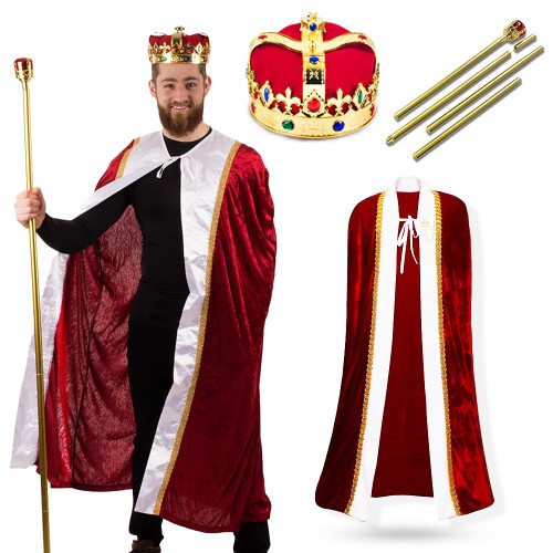 Tigerdoe King Costume-3 Pc Medieval Adult Costume Set- King Crown, Regal Robe, and Royal Scepter-Costume Accessories-Dress up