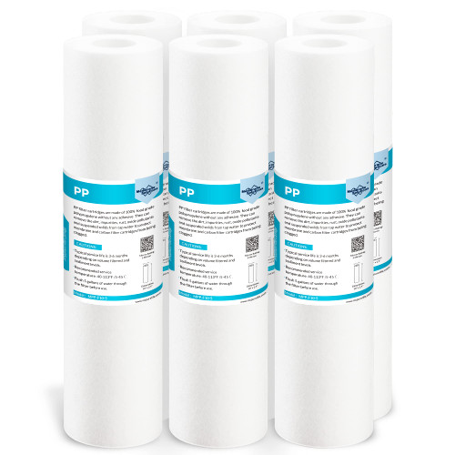 Membrane Solutions 5 Micron 10" x 2.5" Sediment Water Filter Replacement Cartridge for Any Water Filter 10 x 2.5 inch Whole House RO System, Compatible with GE FXUSC, AP110, WHKF-GD05-6 Pack