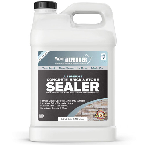 MasonryDefender Brick, Stone & Concrete Sealer - Transparent Waterproof Masonry Sealer - 2.5 Gallon